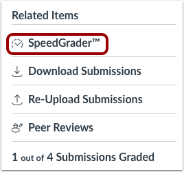 Screenshot of the sidebar in a CarmenCanvas assignment where Speedgrader is the first option on the list under Related Items.