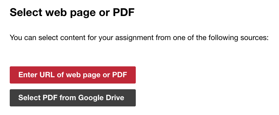 Screenshot of option to "Enter URL of web page or PDF".